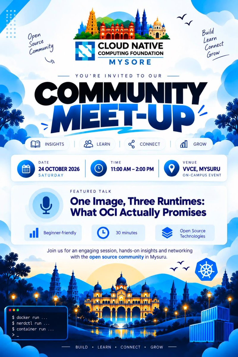 CNCFMysore's tweet photo. Join us for our next in-person event as @vvceofficial signs MoU with cloud native mysore.

Register below: 
https://t.co/1vMMfVTr37

@CloudNativeFdn
@linuxfoundation https://t.co/T1skoanWT7