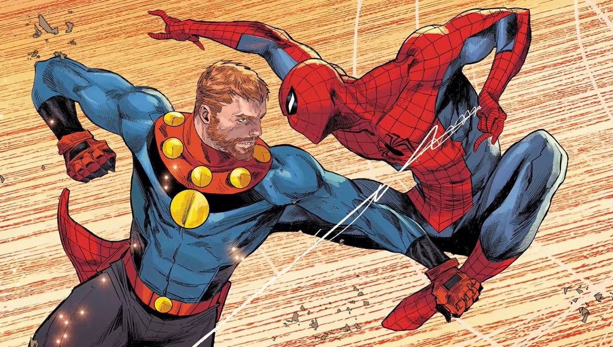 carloslovessm's tweet photo. I’m fully on board for Spider-Man vs Miracleman. Zdarsky has described Peter as the moral center of the Marvel universe. Meanwhile, I don’t trust David Colton with his newfound power. https://t.co/cXV8T8EBxx
