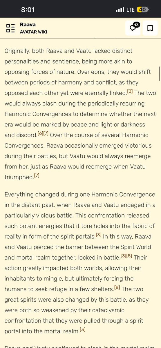 Lordsjerry_14's tweet photo. Raava and Vaatu are more than simply good and evil. 

If I understand the wikis passage right and the actual data book entry on them they only became sentient as we know them AFTER they broke through the great divide.

Meaning they weren’t always split and are actually two halves of the same whole since the dawn of time in the avatar universe. 

Maybe the wiki is wrong idk. But it gives them more nuance