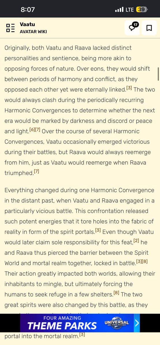 Lordsjerry_14's tweet photo. Raava and Vaatu are more than simply good and evil. 

If I understand the wikis passage right and the actual data book entry on them they only became sentient as we know them AFTER they broke through the great divide.

Meaning they weren’t always split and are actually two halves of the same whole since the dawn of time in the avatar universe. 

Maybe the wiki is wrong idk. But it gives them more nuance