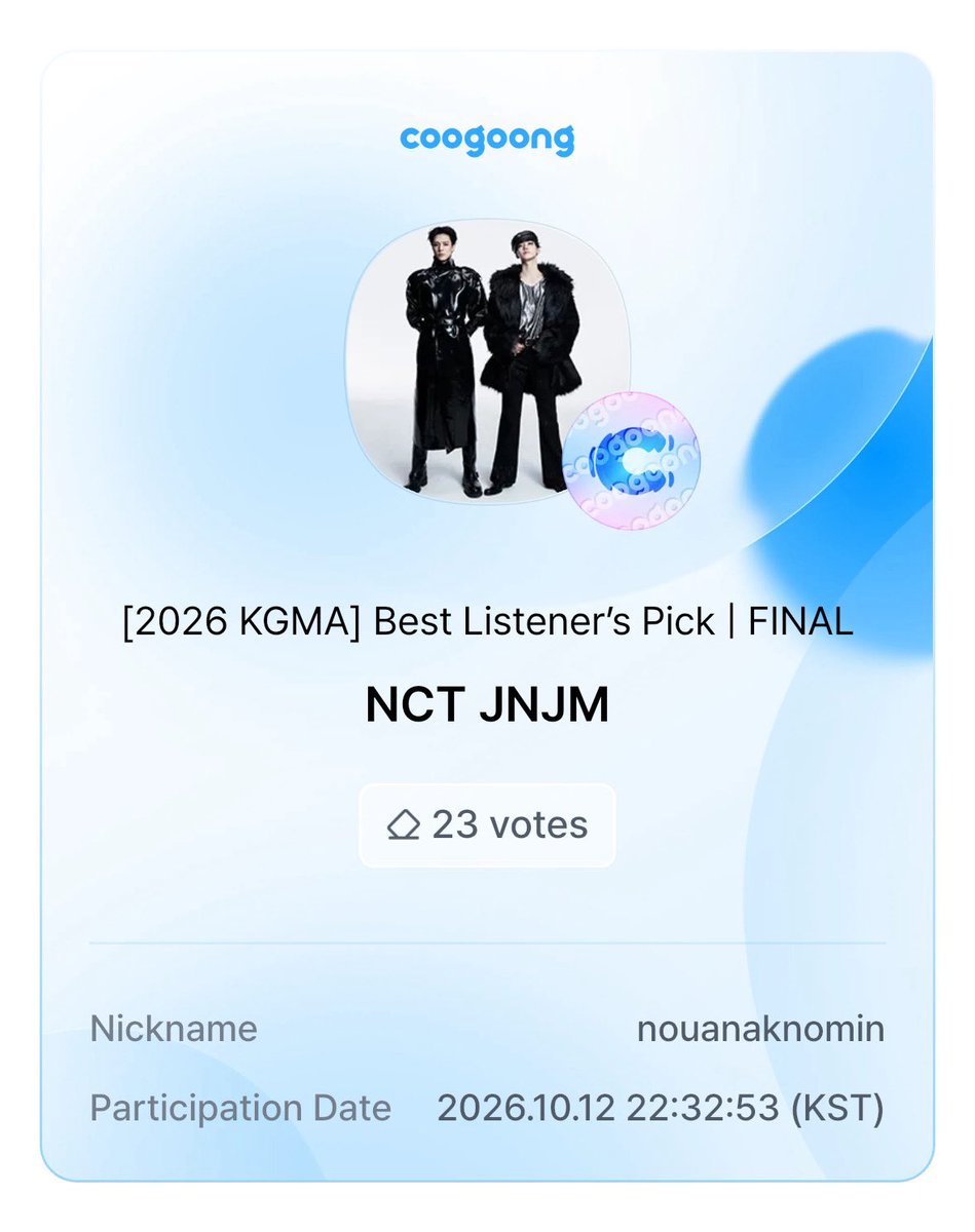 nouwrra's tweet photo. 2342 for daily vote for JNJM ➡️ [2026 KGMA] | FINAL di kategori : Best Listener's Pick. 

— currently #2 :) 
🗓 12-24 Oktober, 21.59 WIB https://t.co/MK669GBhGz