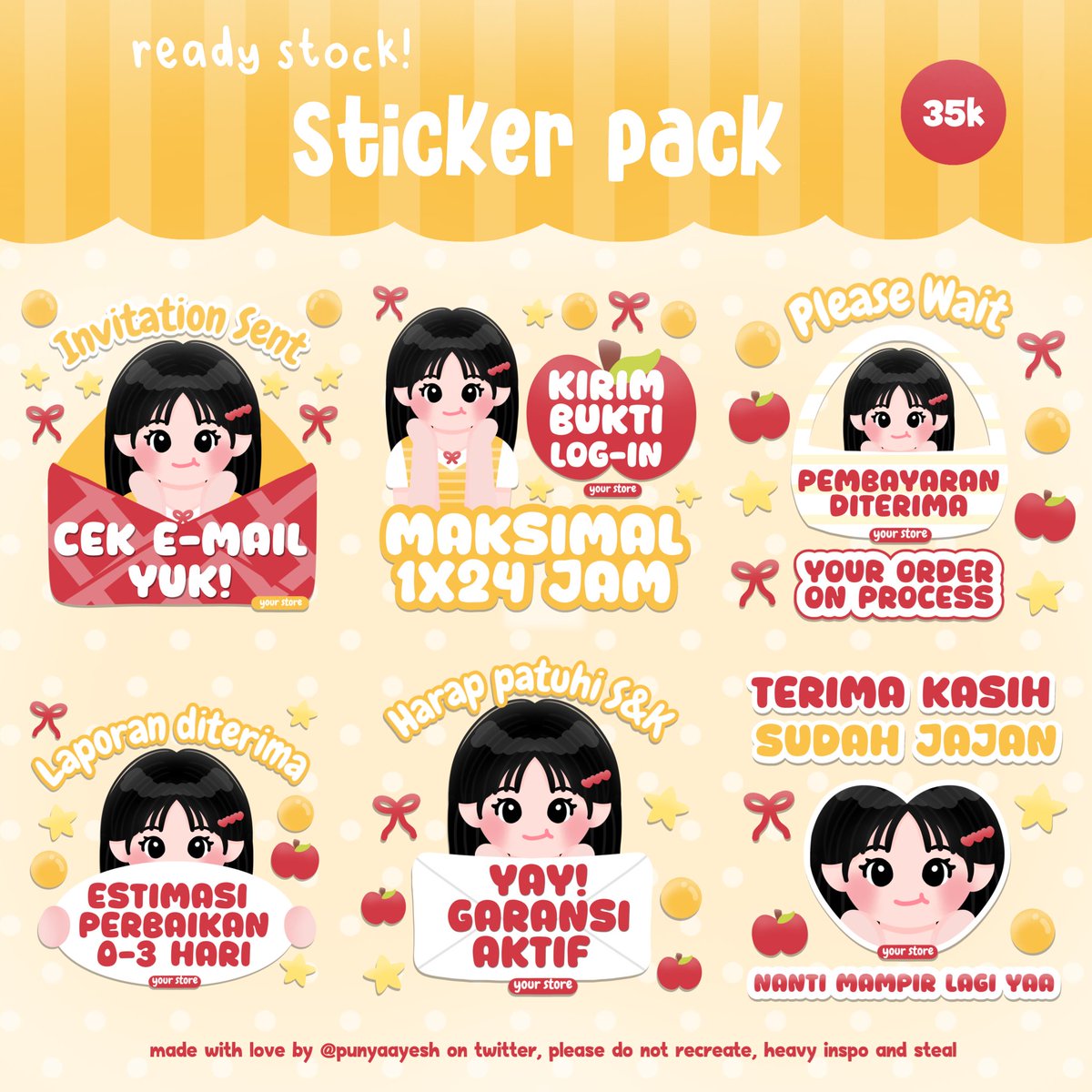 punyaayesh's tweet photo. bantu retweet? terima kasih 🫶🏻

hemloo gucyy-!! aku bawa 7 sticker pack chibi bisa yang dijemput melalui dm/wa yapp 😆

free retext
avail resize/bundling qr deco, layout, dll

aku open by request jugaa, met jajankk iaa  :3

#bealanja https://t.co/uavfiDFubN