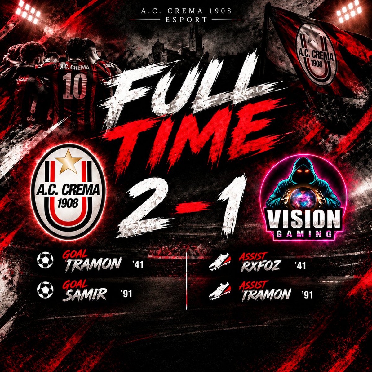 ACCrema1908's tweet photo. 🏆 | @eLUDO_League 
🆚️ | @VisionGamingPro
✅ | 2-1 https://t.co/5nYoza6KQV