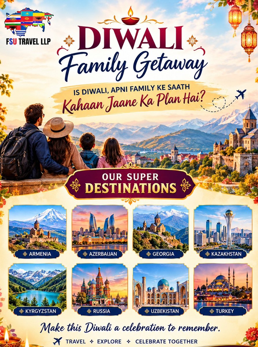 luchicsd's tweet photo. This Diwali, turn family time into unforgettable travel memories. Explore Armenia, Azerbaijan, Georgia, Kazakhstan, Kyrgyzstan, Russia, Uzbekistan and Turkey with FSU Travel LLP. 45 years of trust and togetherness. https://t.co/nXBKeQyOZx