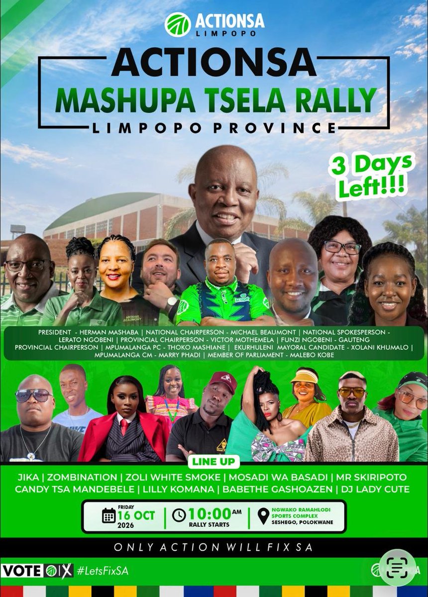 Miz_Ruraltarain's tweet photo. #MashupaTselaRally Let's meet there on Friday #VictorMothemelaForPolokwaneMayor #LetsFixPolokwane #VoteActionSA https://t.co/mC82oMIVst