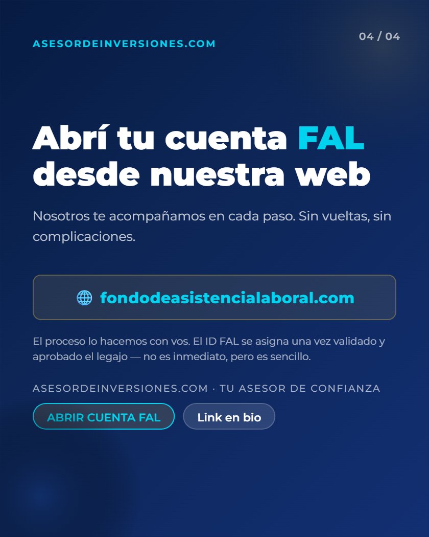 asdeinversiones's tweet photo. El FAL parecía complicado... pero nosotros lo hacemos simple ✅

El Fondo de Asistencia Laboral (FAL) ya está reglamentado.

👉 Entrá a nuestra web y abrí tu cuenta FAL:
https://t.co/A2dXlm35KQ

#FAL #FondoDeAsistenciaLaboral #PyMEs https://t.co/IlQD3MTAAo