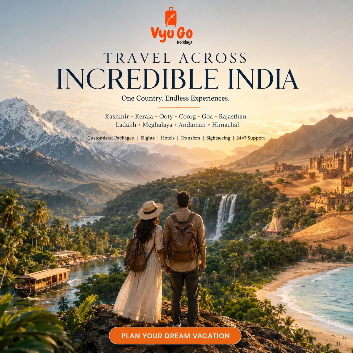 KadiIbra's tweet photo. From Kashmir’s snow-capped peaks to Kerala’s backwaters, Rajasthan’s royal heritage to Goa’s beaches, India offers a story at every turn. Make your next holiday unforgettable with experiences tailored to you. https://t.co/Fsq1U013Pw