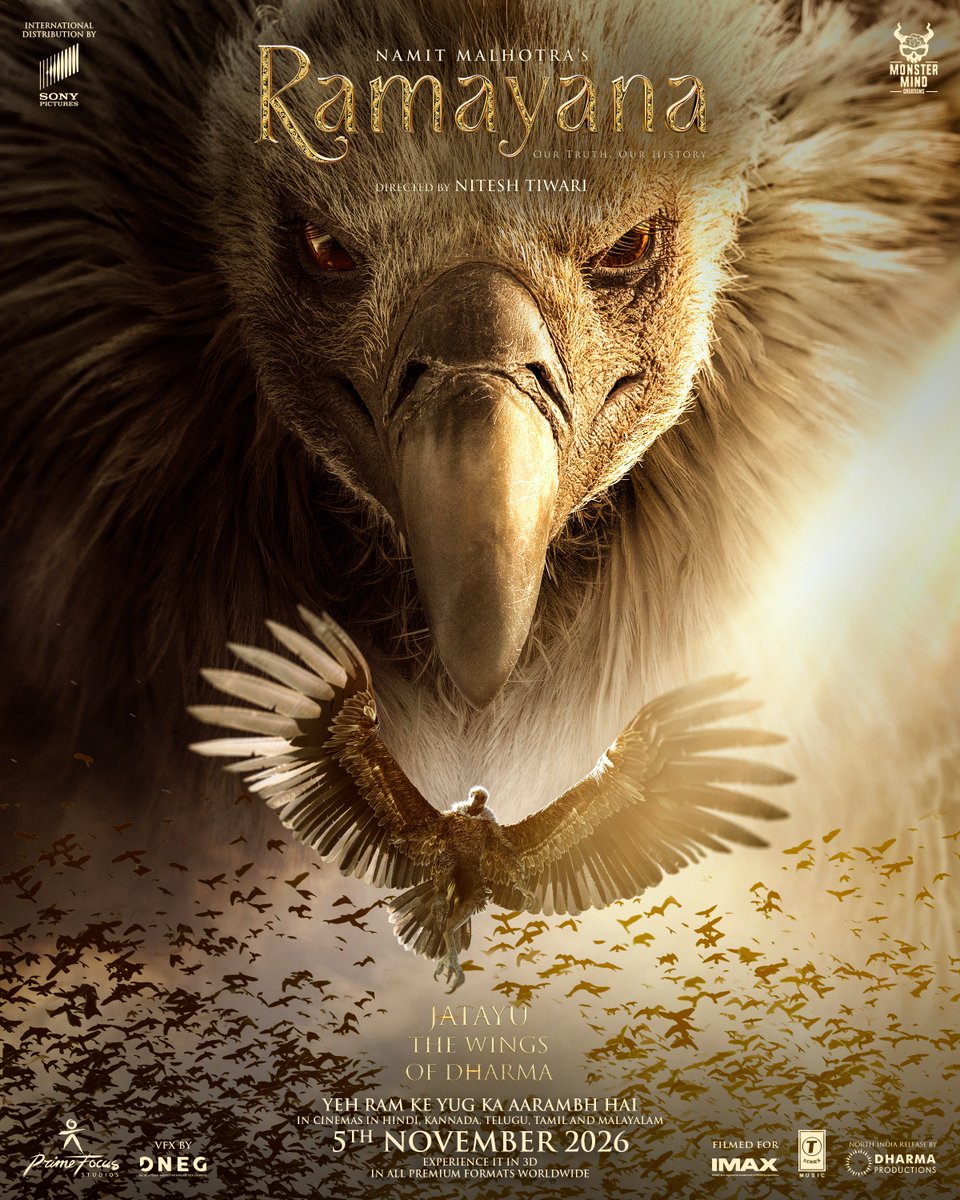 WorldOfRamayana's tweet photo. When evil took flight, courage rose to meet it.

He fought not for victory, but for what was right.

Jatayu. The Wings of Dharma.

Anupam Kher as Jatayu in Ramayana.

Advance bookings open in 8 days. https://t.co/iY46nezek7