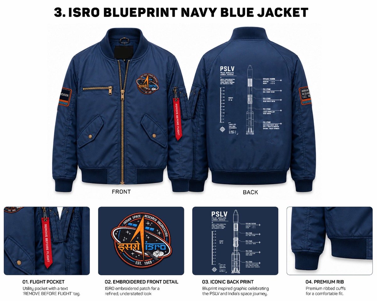 kapoorkkunal's tweet photo. Man, we have incredible institutions. And i’ve always felt they should be part of our pop culture, not just our curriculum.

So I teamed up with @A47merch to design six jackets for ISRO.

Which ones would you wear? The top three go into production.

1–4 here, 5 and 6 below. 🚀 https://t.co/ci0SZFxzR7
