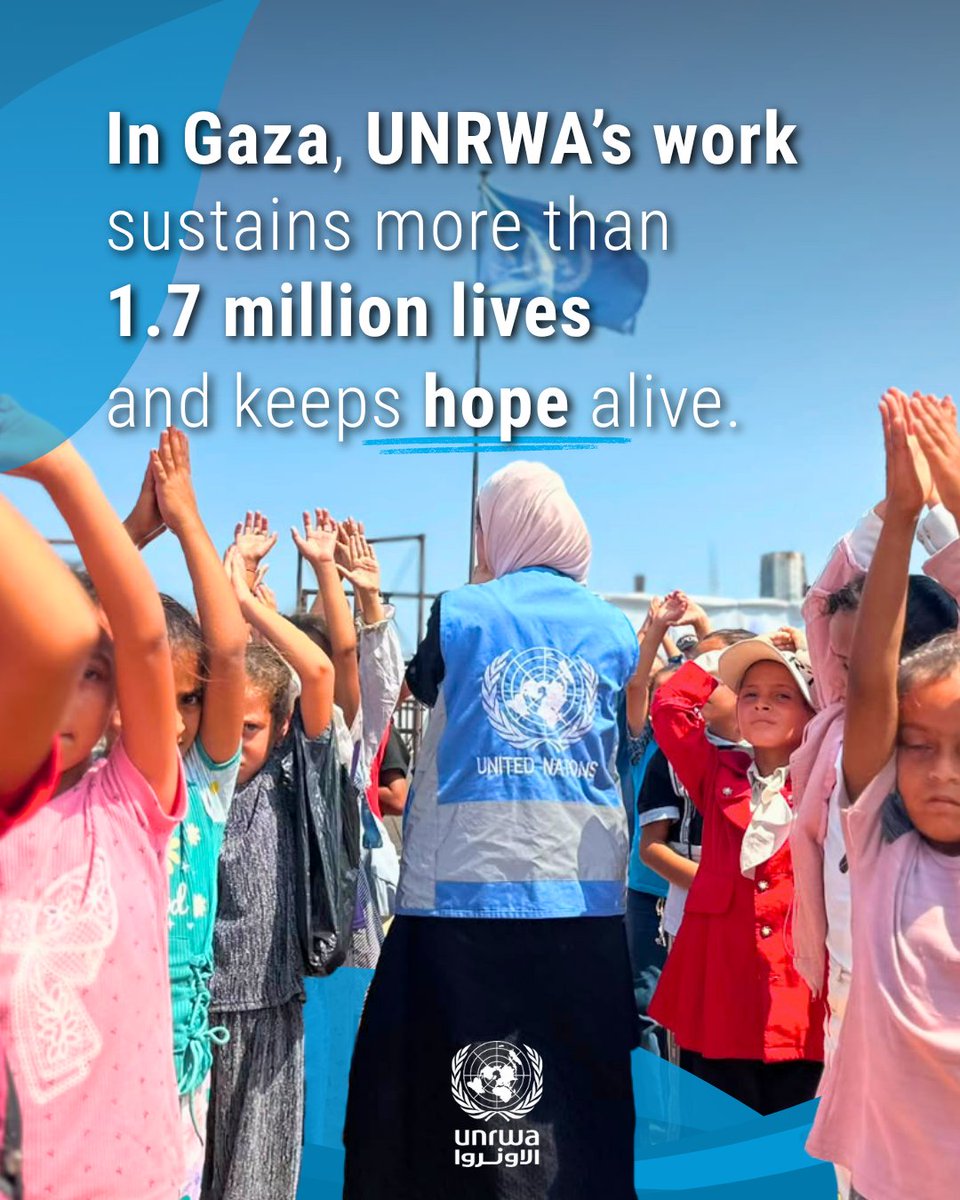 UNRWA's tweet photo. UNRWA provides essential services to around 1.7 million people in #Gaza.  

Amid displacement, destruction and uncertainty, UNRWA helps people access education, healthcare, water and sanitation, providing dignity and sustaining hope for the future. 

#UNRWAworks #FundUNRWA https://t.co/ed587MvNm2