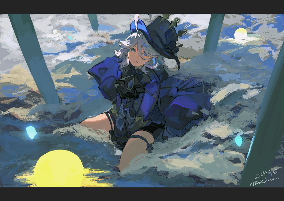 R_hrsm's tweet photo. かなり昔の絵ですが再掲…フリーナ誕生日おめでとう！大好き！！ #原神 https://t.co/3jByOheSss