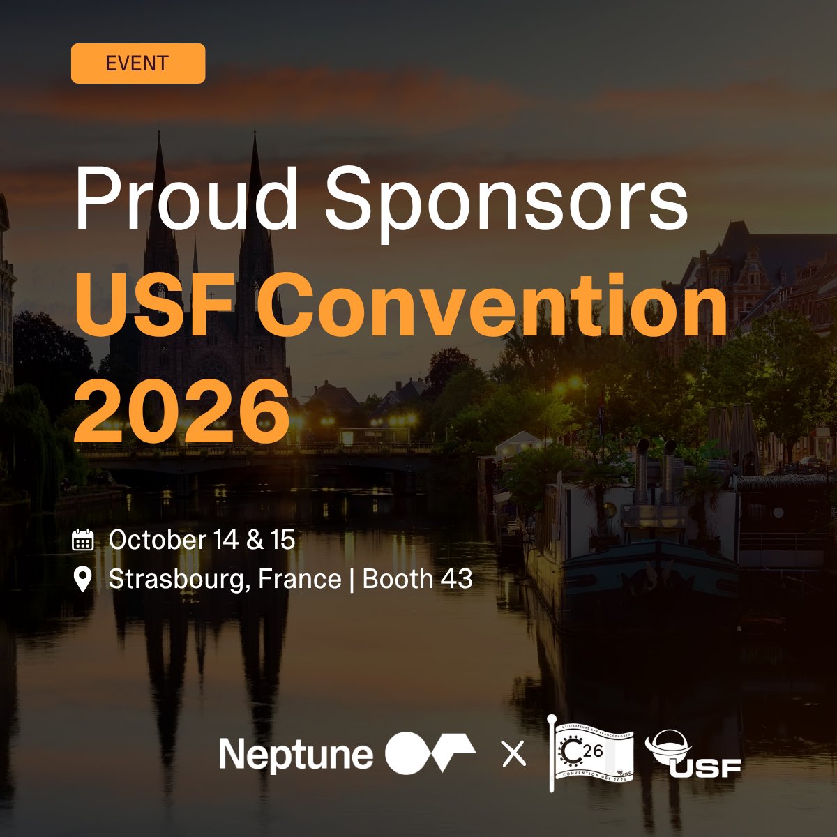 NeptSoft's tweet photo. Two ways to meet Neptune at #ConventionUSF in Strasbourg, Oct 14-15: Storengy’s workshop on mobile maintenance with SAP (Thu Oct 15, 2:15 PM, Brussels room), then live demos and swag at booth 43. 
Hear the story, then see it running. https://t.co/TJX1VF0YZh https://t.co/cP1NOpctNy