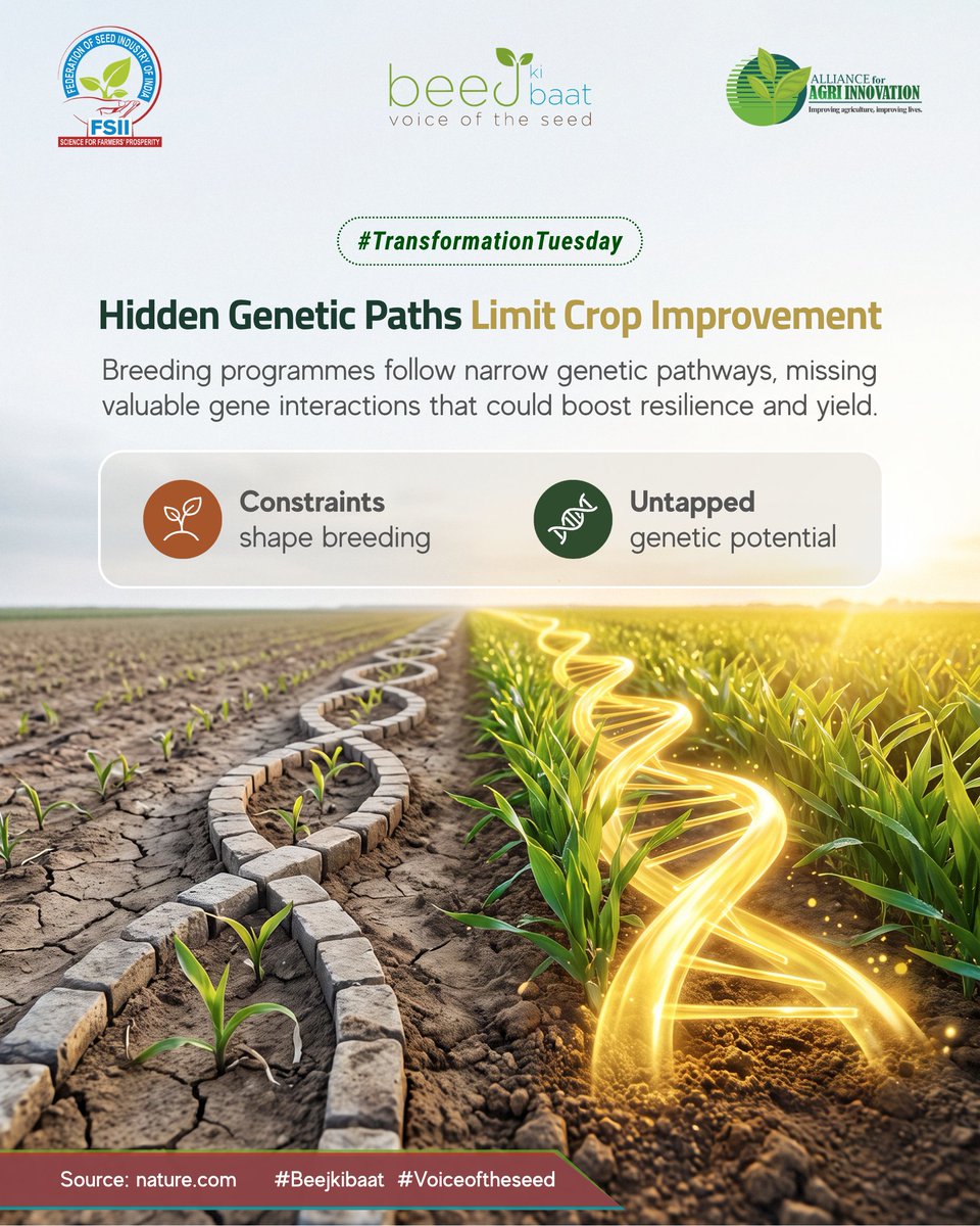 FSII_India's tweet photo. Breeding constraints may hide useful gene interactions, limiting genetic exploration in crops.
Read: https://t.co/iekNv2Pr9t
@Nature 
#PlantBreeding #Genetics #CropImprovement #FSII #VoiceOfTheSeed #BeejKiBaat https://t.co/m9E3Mok4mr