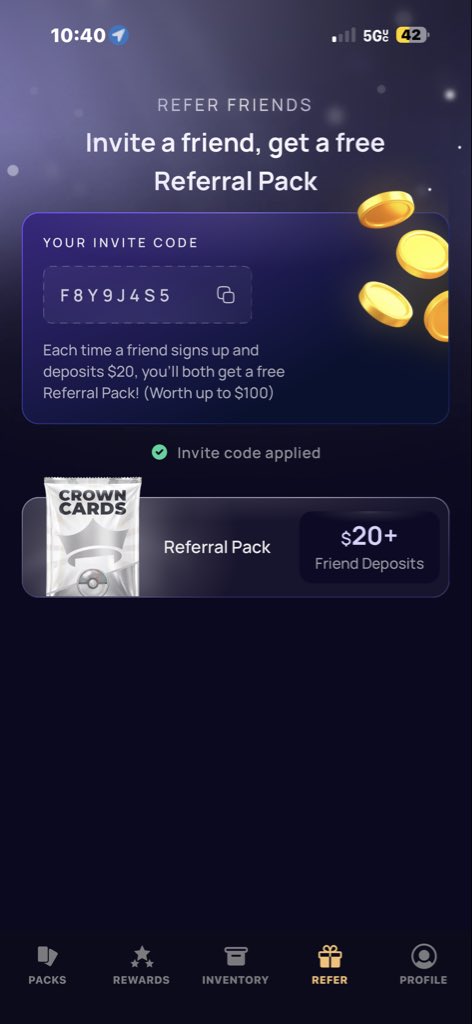 mrstric2's tweet photo. Hit this last night on my daily free pack! Don't sleep on Crown Cards! Scared money don't make money lol use the code to get your free pack whenever you sign up https://t.co/DnQGgz5v5M