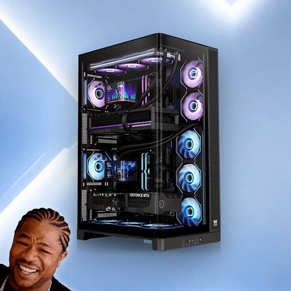 PLEComputers's tweet photo. Yo dawg, they heard you like PCs... 
...So now you can put a PC inside your PC. 😎🖥️

Pre-order your Capo X Dual Chamber Case here 👇
https://t.co/aG6IPMcb7V https://t.co/pGbRtU3tzJ