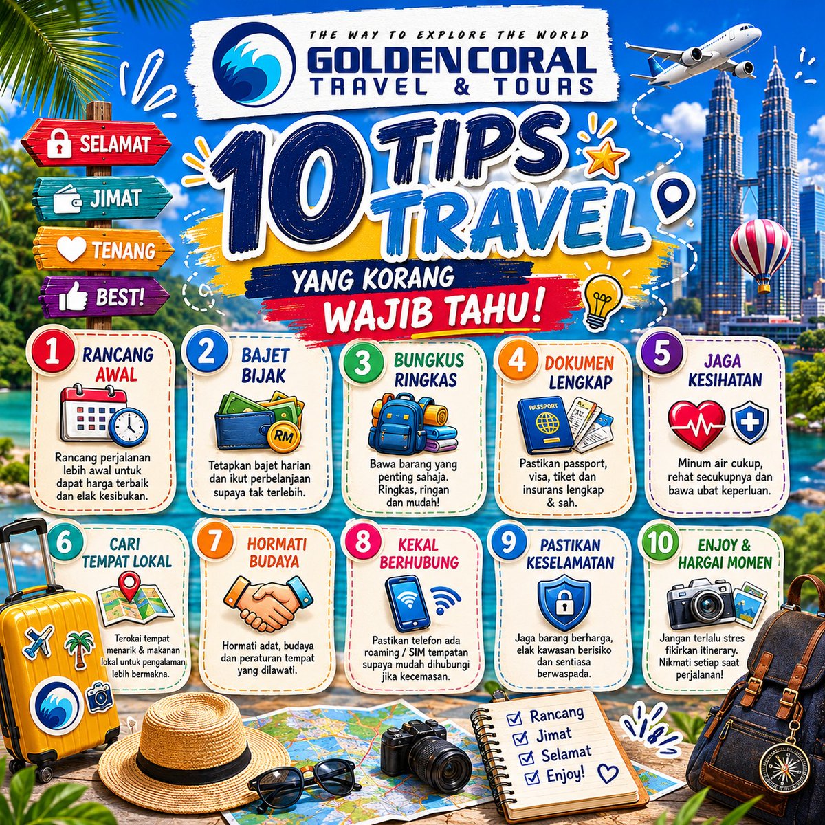 Ebruakca55's tweet photo. Nak travel lebih tenang, selamat dan seronok? Simpan 10 tips travel ini sebelum bercuti. Rancang awal, jaga bajet dan pastikan dokumen lengkap untuk perjalanan yang lebih lancar. Travel bukan sekadar destinasi, tetapi pengalaman sepanjang perjalanan. https://t.co/OhlxJhLjm6