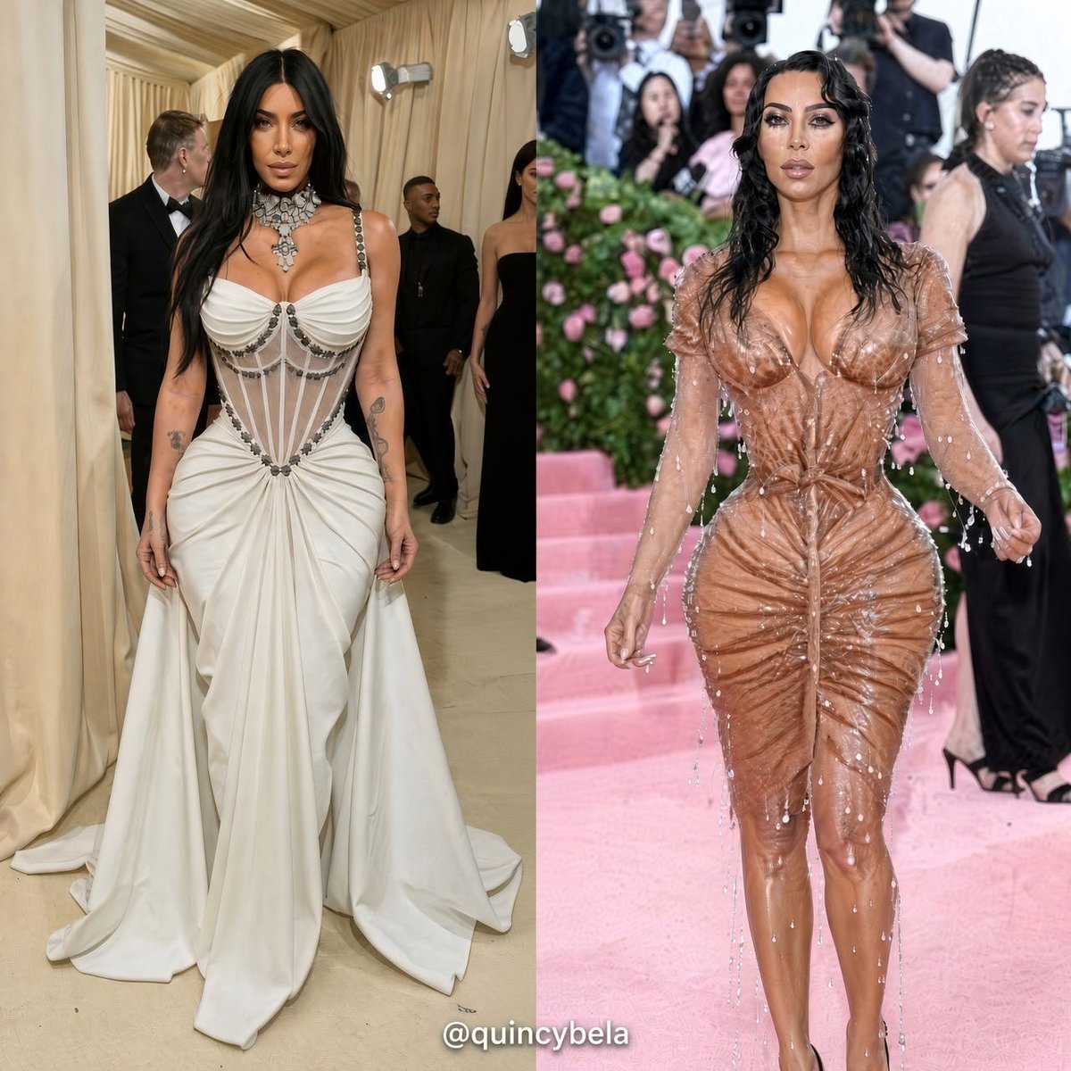 QuincyBela's tweet photo. Some dresses aren't a mere fashion show! They are a language to the untouched soul🔥.... Kim Kardashian V. https://t.co/XGJUUTGloI