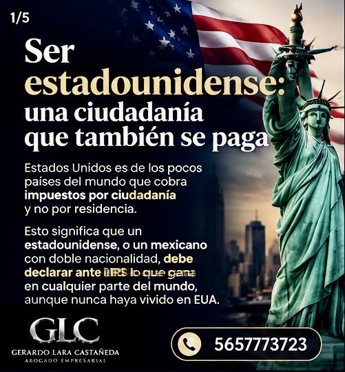 LicGerardoLara's tweet photo. Ser estadounidense: una ciudadanía que también se paga

Estados Unidos es de los pocos países del mundo que cobra impuestos por ciudadanía y no por residencia. Esto significa que un estadounidense, o un mexicano con doble nacionalidad, debe declarar ante el IRS lo que gana https://t.co/TxNRPz0Xjf