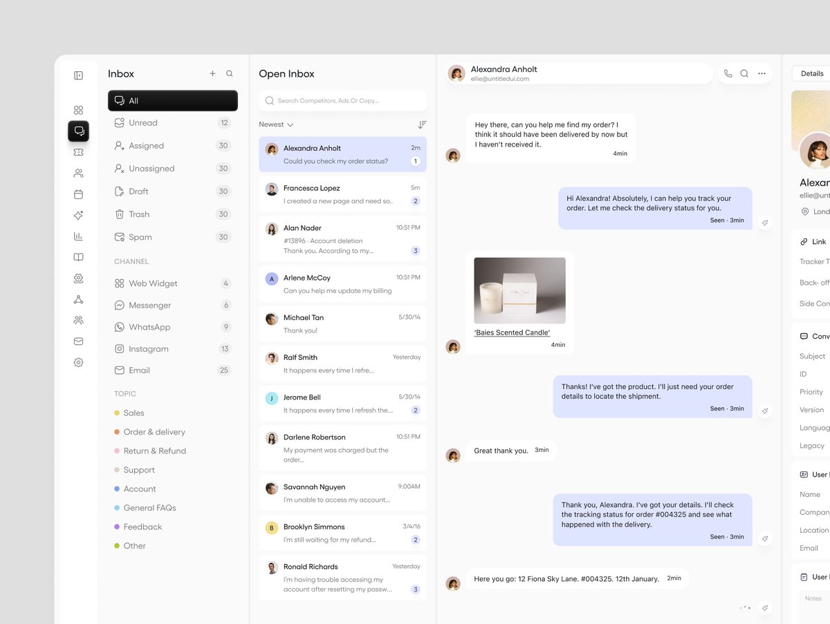 uinaimur's tweet photo. Modern AI Customer Support Dashboard – Unified Multi-Channel Inbox UI Concept https://t.co/eRShTOj8XH