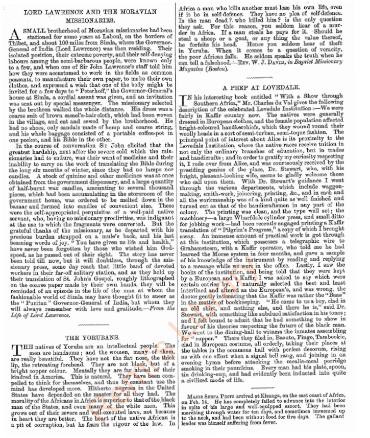 tolutee's tweet photo. "The natives of Yoruba are an intellectual people. The men are handsome; and the women, many of them, are really beautiful. They have not the flat nose, the thick lip, the retreating forehead" 

DAVID, W. J. "THE YORUBANS." Pictorial Missionary News, vol. XIX, no. 6, 1 June 1885, p. 91.