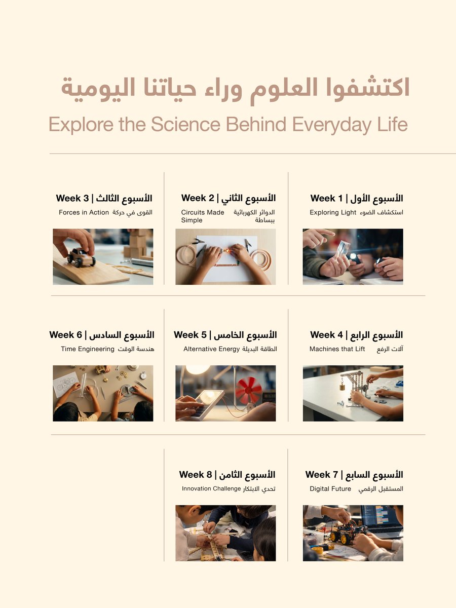 sharjahHOW's tweet photo. ⠀
كيف تعمل الأشياء من حولنا؟ وكيف تتحول الأفكار إلى ابتكارات؟⠀
⠀
في برنامج أساسيات STEAM بمختبر الجزري، يخوض الأطفال تجربة عملية تجمع بين العلوم والتكنولوجيا والهندسة والفنون والرياضيات، من خلال تحديات ومشاريع جديدة كل أسبوع.⠀
⠀
سجّلوا أطفالكم عبر الرابط في النبذة التعريفية.⠀
⠀
How do everyday things work? And how can ideas turn into inventions?⠀
⠀
At FabLab, STEAM Foundations brings science, technology, engineering, arts, and mathematics together through hands-on projects and new challenges every week.⠀
⠀
Register your kids through the link in our bio.