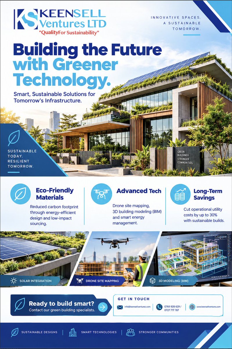 Keensell's tweet photo. Ready to make your next project more sustainable? Let’s build a better future together!

#KeensellVentures #SustainableConstruction #GreenTechnology #SmartInfrastructure #Sustainability #Innovation #BuildingTheFuture #GreenSolutions #InfrastructureDevelopment https://t.co/F7Tz92R064