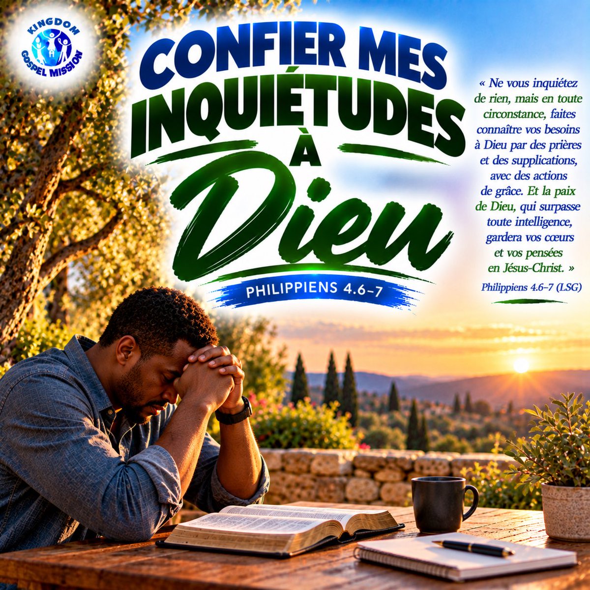 HeanRoger's tweet photo. Confier mes Inquiétudes à Dieu
Philippiens 4.6-7
Quelle inquiétude pèse sur votre cœur aujourd'hui ? Philippiens 4.6-7 nous invite à confier chaque souci à Dieu par la prière, en lui exprimant notre reconnaissance.
Vous n'avez pas besoin de cacher vos peurs. Dites à Dieu ce qui… https://t.co/YA9pCOafYf