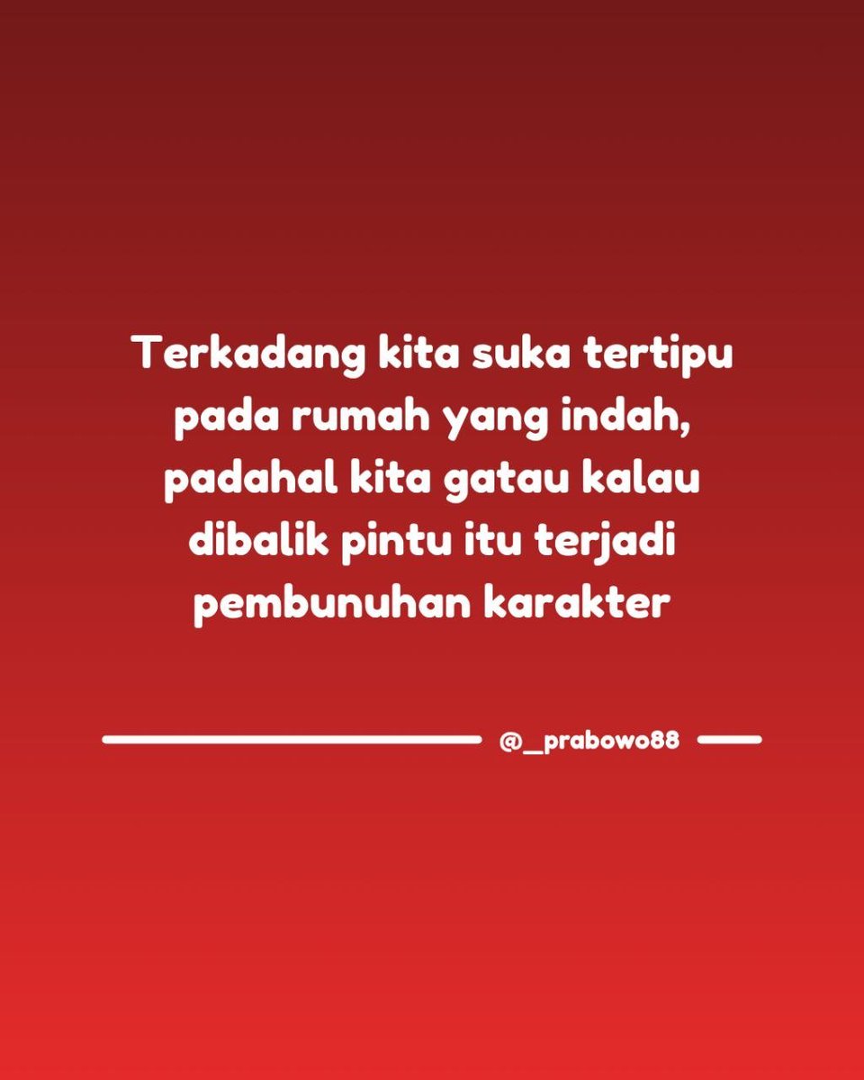 _prabowo88's tweet photo. Menampilkan citra sempurna, harmonis dan ideal terhadap publik. Namun, pada kenyataannya bangunan fisik yang megah atau hubungan yang terlihat romantis tidak menjamin kedamaian di dalamnya.

Manipulasi, gaslighting, celaan verbal, kritik berlebihan atau tekanan emosional yang merusak harga diri dan rasa percaya diri seseorang secara perlahan.
•Toxic family dynamics
• Pasangan yang abusive secara emosional
• Tuntutan lingkungan internal yang secara bertahap mematikan kebebasan, ide dan potensi seseorang.

Setiap hari adalah menghadapi babak baru. Seperti pertempuran yang tidak ada juri yang netral.