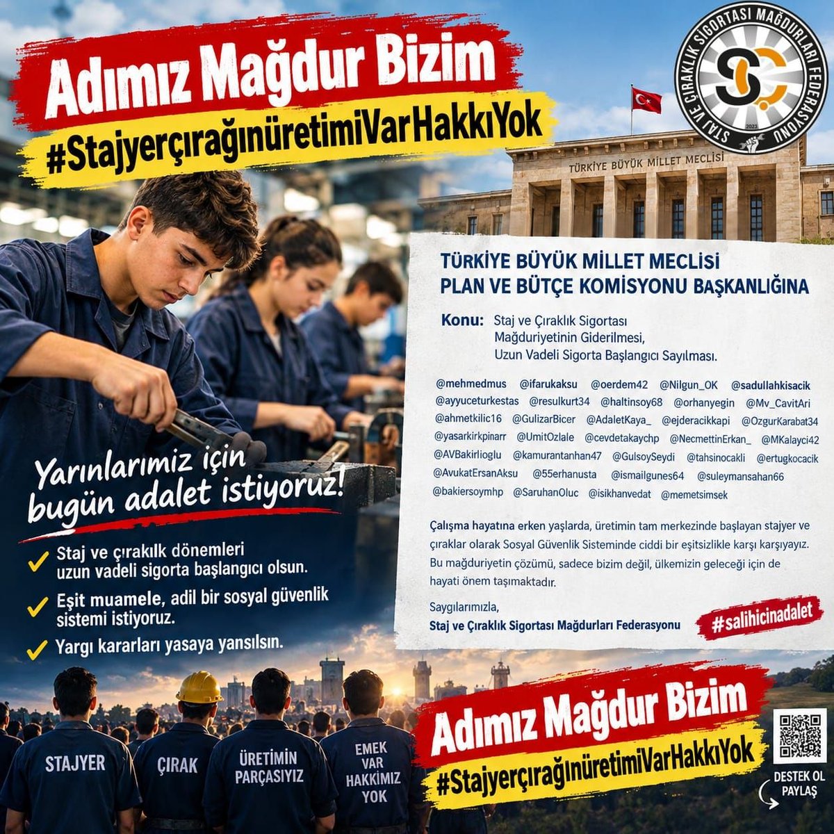 EST_AhmetAksoy's tweet photo. Çocuk yaşta üretime katıldık, ilk iş günümüzde tescil aldık. Yargıtay emsal kararları fiili çalışmamızı doğruluyor. Hakkımızı yasayla verin!

​@haltinsoy68 
@orhanyegin 
@Mv_CavitAri 
@ahmetkilic16 

​Adımız Mağdur Bizim
#StajyerçırağınüretimiVarHakkıYok https://t.co/br63qH4BjX
