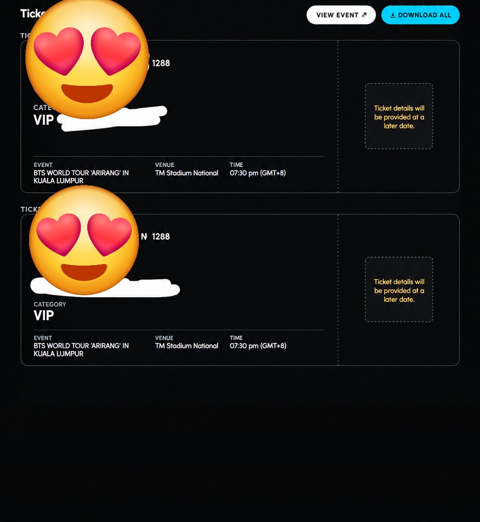 ligaya2950's tweet photo. Salam💕anyone interested in buying BTS tickets in KUALA LUMPUR 🫶💕Saya ada
 -🎟Vip Soundcheck Tickets 
 -🎟Cat 3 Tickets 

Both day 1 & 2 un December 
Contact me via pm to purchase #BTSinKL #BTS #BTSARIRANG #BTSWorldTour
#ARIRANG #KualaLumpur #Malaysia #ARMY
#BTS2026 #BTSTickets #KPOP
#BTS_WORLDTOUR_ARİRANG
