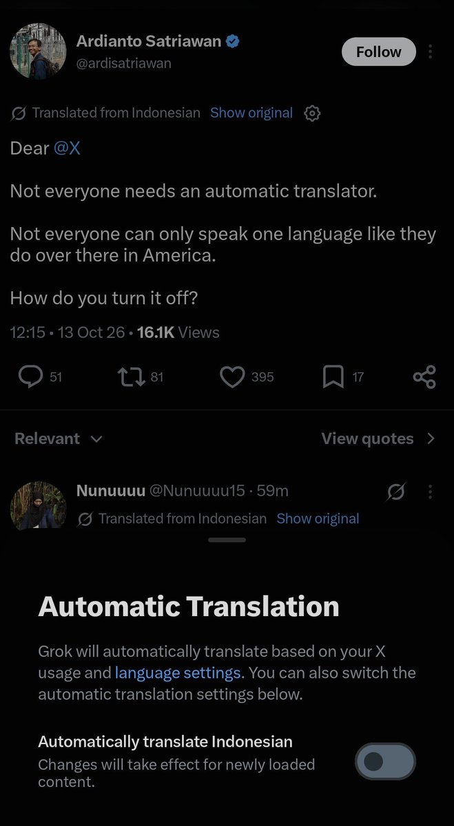 Tarzkyyy's tweet photo. @ardisatriawan @X Easy, ada pilihannya di samping "show original" emang anjing X ini https://t.co/qjkrjUafLa