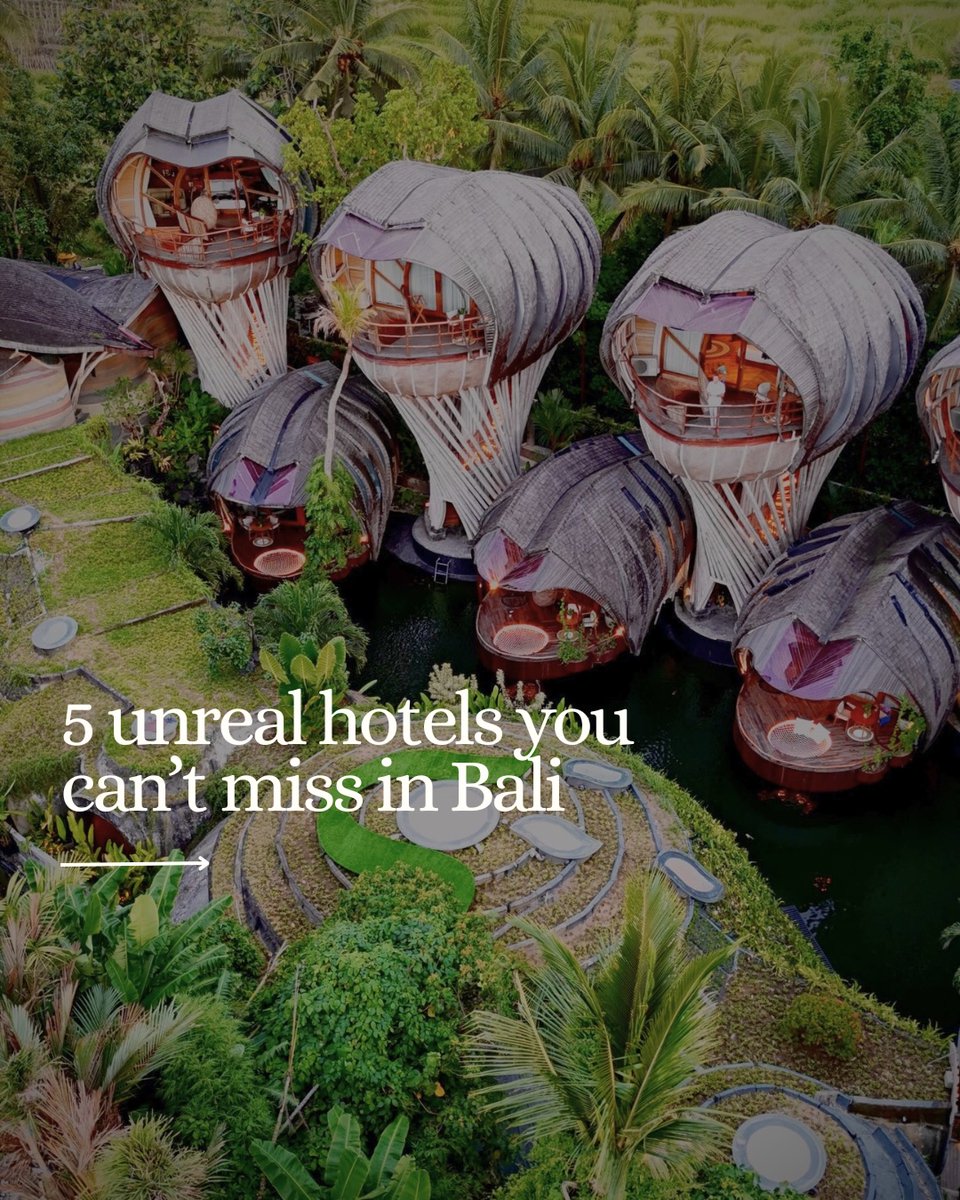 isby15's tweet photo. Bali hotels worth saving. After a month exploring the island and staying in several 5-star properties, these were among our favorites. Eco-luxury bamboo villas with direct rice terrace views are hard to beat. Which would you choose first? https://t.co/K4MVuTdt3V
