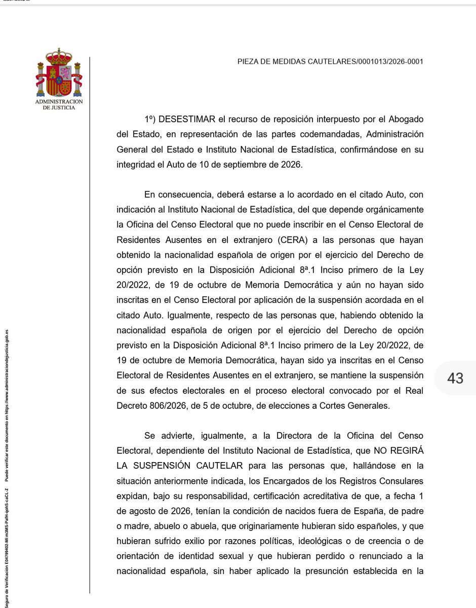 LMPardoAbogado's tweet photo. Desde el 2022 hasta el 28 de junio de 2026, ningún partido político del R78 hizo nada para parar la instrucción de Sofia Puente, por la Ley de Nietos , que habilitó nacionalizaciones masivas de personas con derecho al voto sin control alguno. Todos callados.

Así, votamos el 23J, y diferentes procesos autonómicos hasta que el 28 de junio y tras informaciones periodísticas de Isabel Durán, Luz Sella, Ok diario, El Debate, El Español, The Objective y otros colectivos como el abogado Guillermo Rocafort, decidió Iustitia Europa denunciarlo ante la Junta Electoral Central.

Era la Institución competente, y al ser partido político Iustitia Europa, que además nos presentamos al 29N por Madrid, teníamos legitimación activa para denunciarlo.

Han sido horas y días críticos y angustiosos, y pusimos todas las posibilidades al Tribunal Supremo para tener unas elecciones transparentes. Teníamos razón y nuevamente el Supremo, inadmitiendo el recurso del Gobierno,nos ha vuelto a dar la razón, pero ojo, ésto no ha acabado aquí.

Pedro Sánchez jugará su última baza y estaremos preparados desde Iustitia y su equipo legal. Quién piense que no hará nada, no conoce al presidente ni lo que es capaz de hacer exprimiendo al R78.

Otra España es posible.