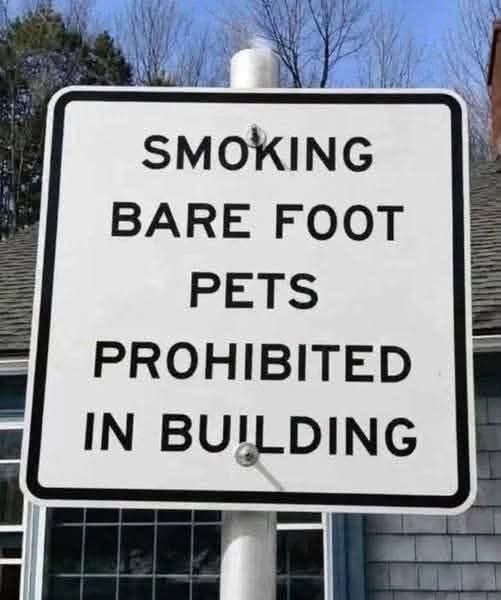 teachergorman's tweet photo. Either this is discriminatory against certain animals based on their footwear and drugs of choice, or it's an overly specific prohibition against cooking only the smallest subset of animals. https://t.co/M0tTIf4oBQ