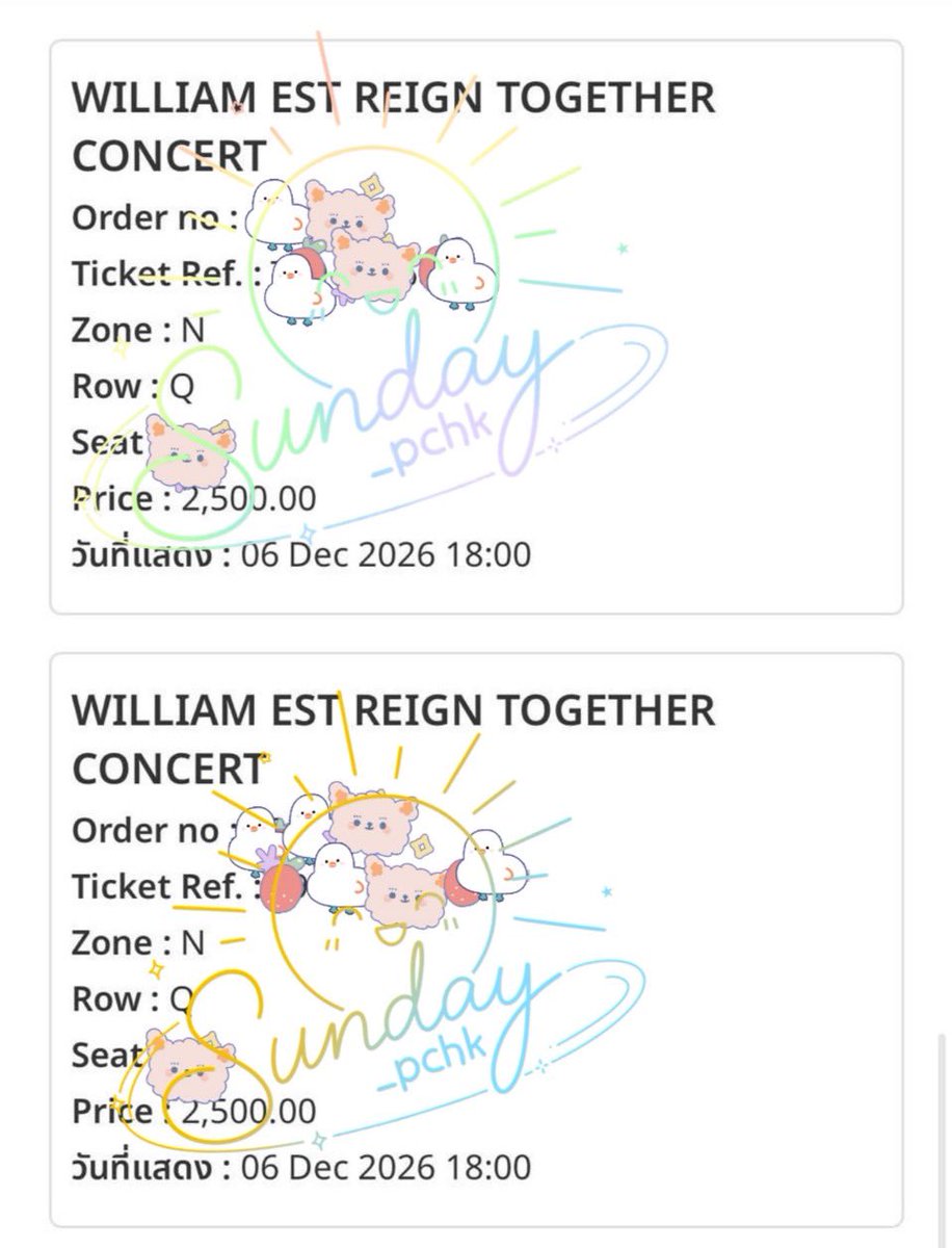Sunday_pchk's tweet photo. wts ปล่อยบัตรวลอ.🦈🎸 
ลูกค้าฝากปล่อยคั้บ🥹
🐶วันอาทิตย์ที่ 6 โซน2,500 2ใบติดคั้บ 
🦈บวกค่าธรรมเนียมค่ากดคั้บ
🎸สนใจ DM ได้เลยค้าบ
#WilliamEstConcert https://t.co/lGDVF1VUSN