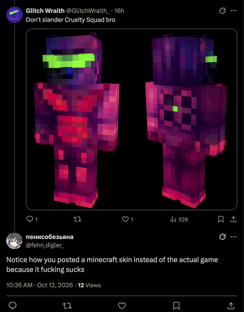 GlitchWraith_'s tweet photo. Biopunk
#crueltysquad #minecraftskins https://t.co/rs19T7bEk6