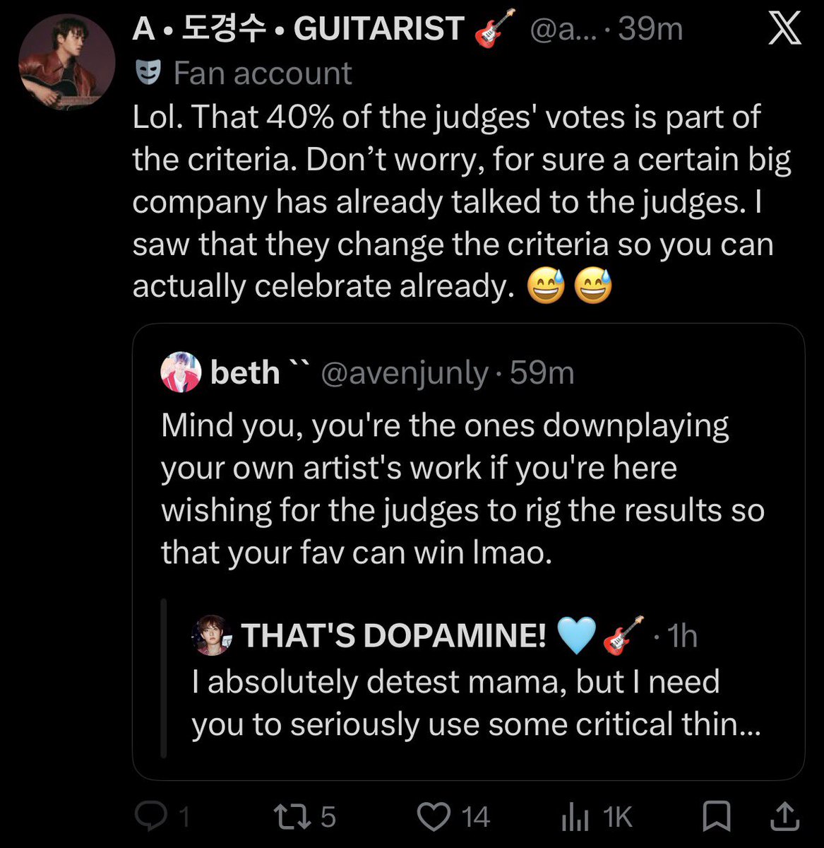minisodx's tweet photo. no brain cells left in that fandom… the gap is so big.. if yj doesn’t win, it’s obviously rigged 🤷‍♀️

and they talk like hybe would rig the award for yj, as if mama hasn’t hated txt enough in the past.. https://t.co/Fzrh3Vtm5t