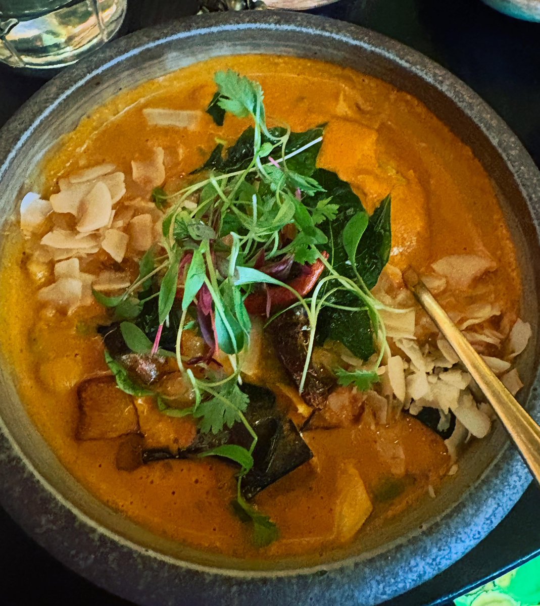 JessiJustin12's tweet photo. Lush lunch at @theivyasia: chicken gyoza and Keralan chickpea and aubergine curry. Love the decor, even better food. https://t.co/vnhQ8Csx2O