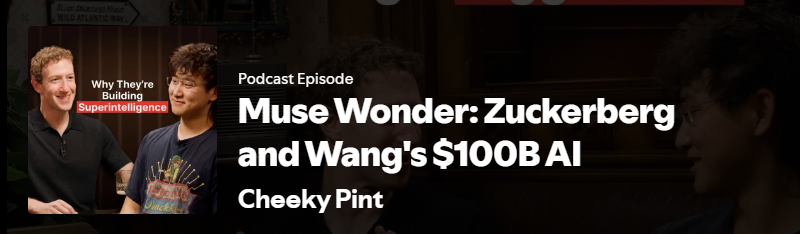 SteadyCompound's tweet photo. Listening to Zuck and Wang’s interview on Cheeky Pint, it sounds like they’re having a lot of fun building Muse and with working together. https://t.co/Oa53Lvkfxb