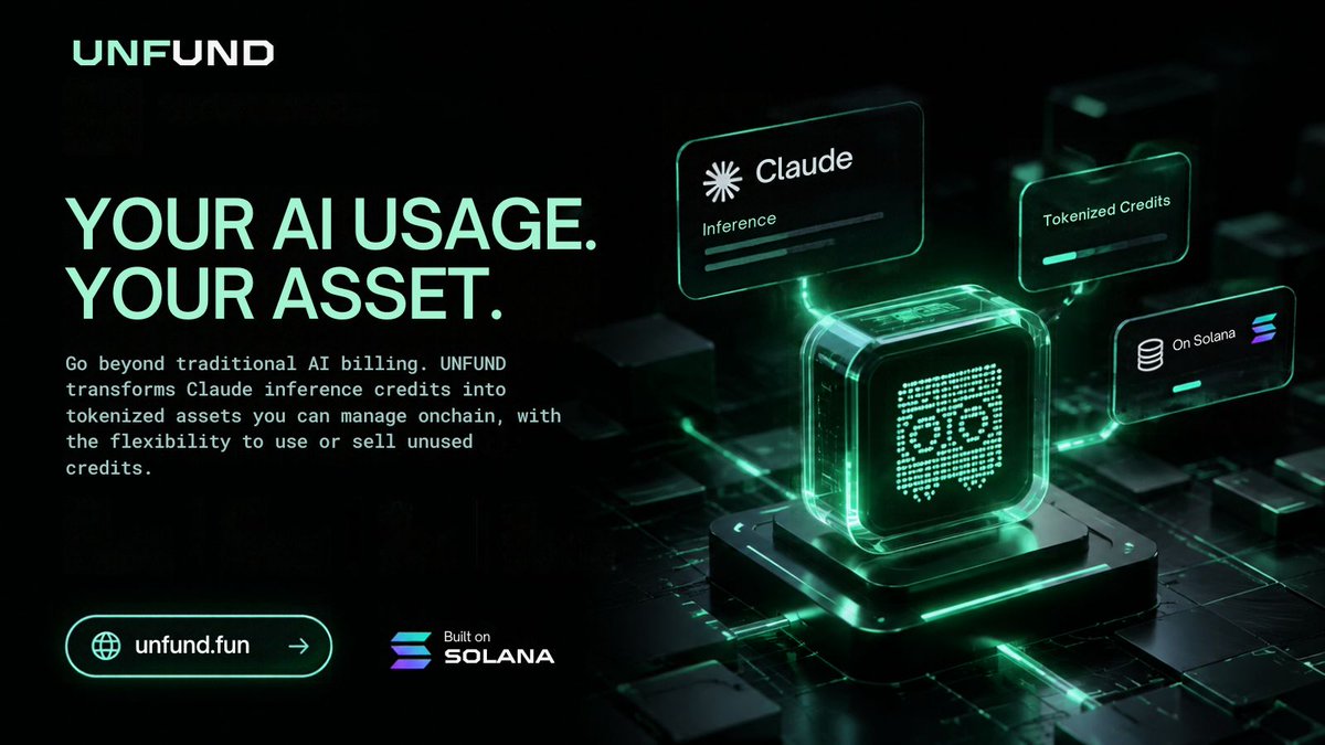 UnfundLLM's tweet photo. Stop paying for AI, start owning it. 💼 
UNFUND transforms your Claude usage into tradeable assets on @Solana. 
Your AI usage is now your portfolio. https://t.co/FRjtLsnsZu