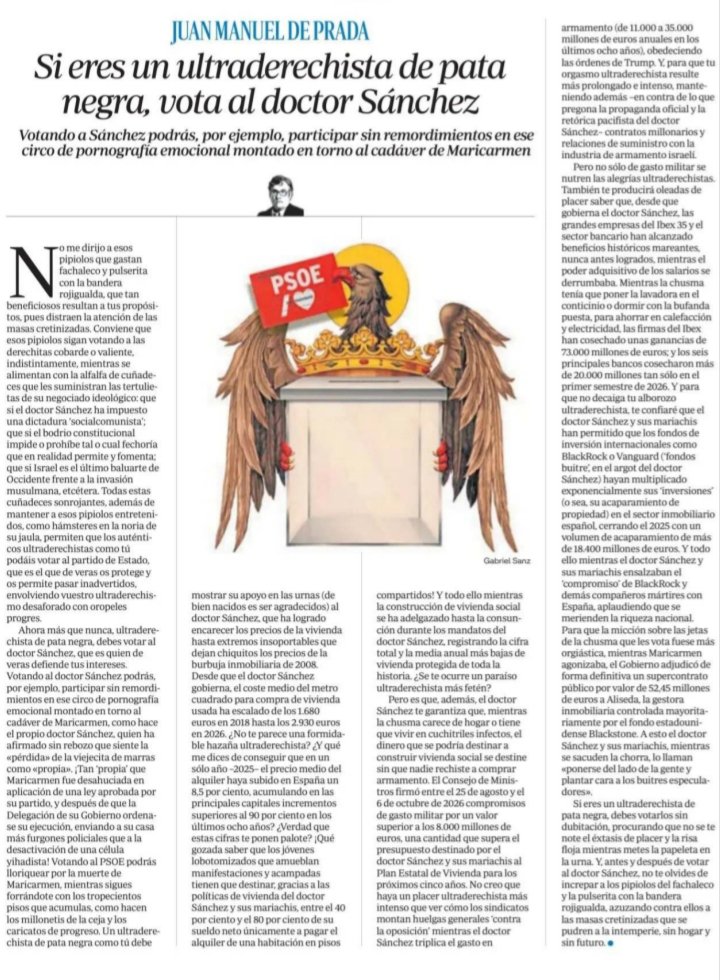 Agencia_FARO's tweet photo. Juan Manuel de Prada: «El doctor Sánchez te garantiza que, mientras la chusma carece de hogar o tiene que vivir en cuchitriles infectos, el dinero que se podría destinar a construir vivienda social se destine sin que nadie rechiste a comprar armamento».

https://t.co/mnObaOgSZp https://t.co/lgx6hQL5bk