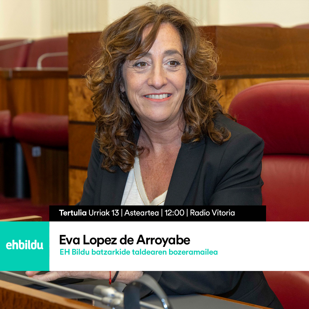 ehbilduaraba's tweet photo. 🎙️ Hoy, a partir de las 12:00, @ArroyabeEva estará en la tertulia de Juntas Generales en @radio_vitoria.

📻 https://t.co/hpovOvCFhL #piztuirratia https://t.co/GaYYtHRD71