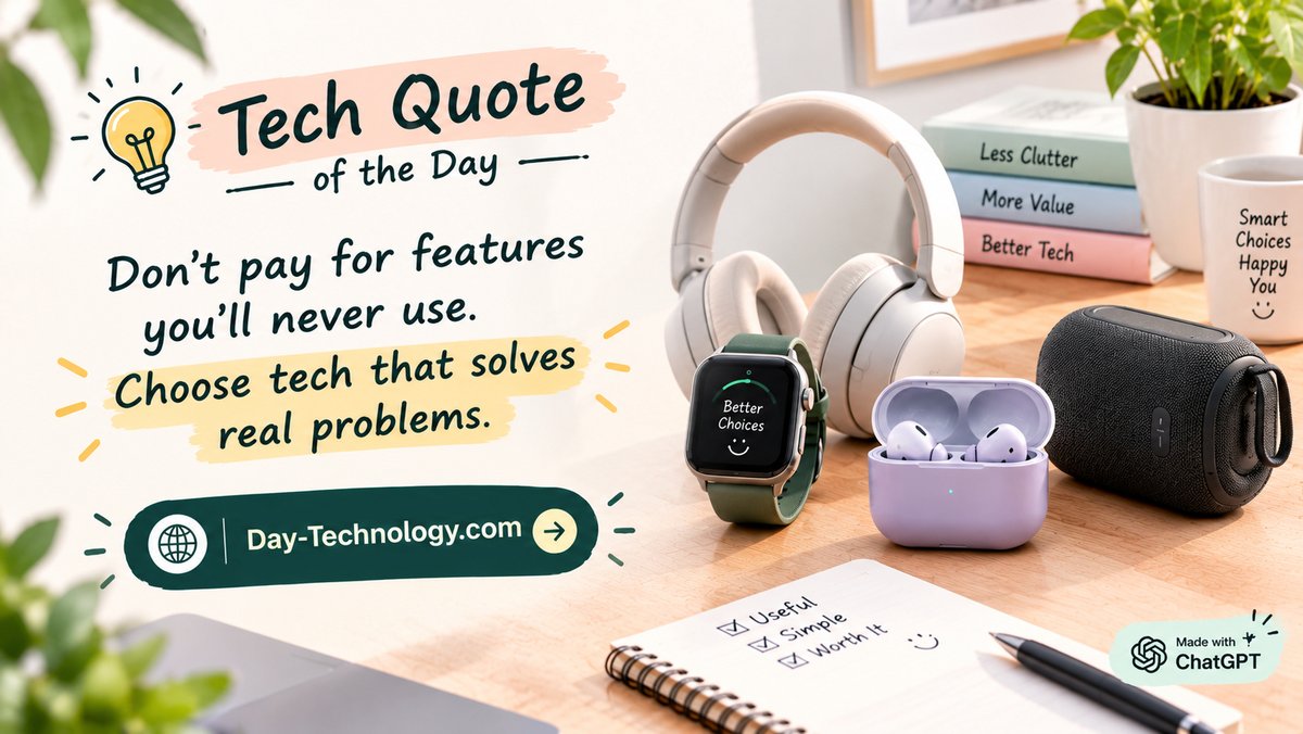 DayTechnology1's tweet photo. โก Tech Quote of the Day!!!
โDonโt pay for features youโll never use. Choose tech that solves real problems.โ ๐ค๐ก
๐ Discover smarter gadgets at https://t.co/ZBKfaP3plB
#TechQuote #SmartTech #GadgetReviews #TechLife #DayTechnology https://t.co/klBZnyFoq3