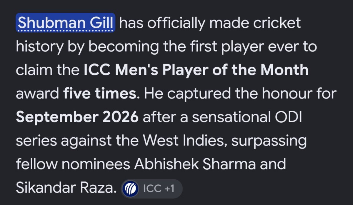 roquefrtcheese's tweet photo. It's 5th ICC MEN'S PLAYER OF THE MONTH AWARD y'all!! 👑
History has been officially created,no other player in the world has ever won it five times.
The GOAT stands alone at the top ! 🔥 
The hunger never stops, more to come!! More records waiting to be broken..🧿🫶
#ShubmanGill https://t.co/fdIfkW4m8a