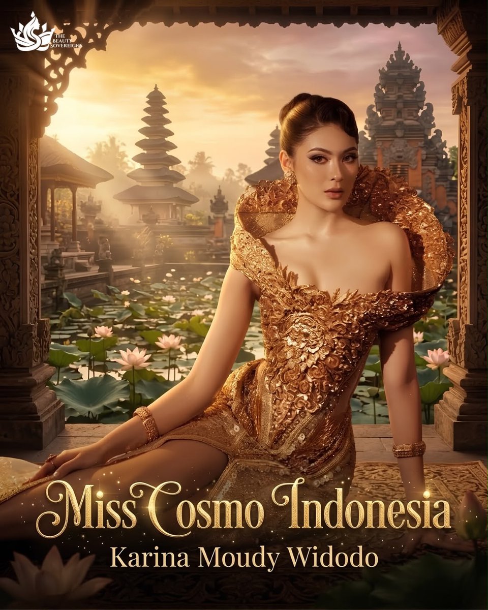 demitasticx's tweet photo. Karina Moudy Widodo radiates regal elegance as Miss Cosmo Indonesia 2026. In a mesmerizing gold dress, she embodies the divine grace of a Princess of Bali and honors Indonesia’s rich cultural heritage with breathtaking beauty. https://t.co/gWApcZMtY4