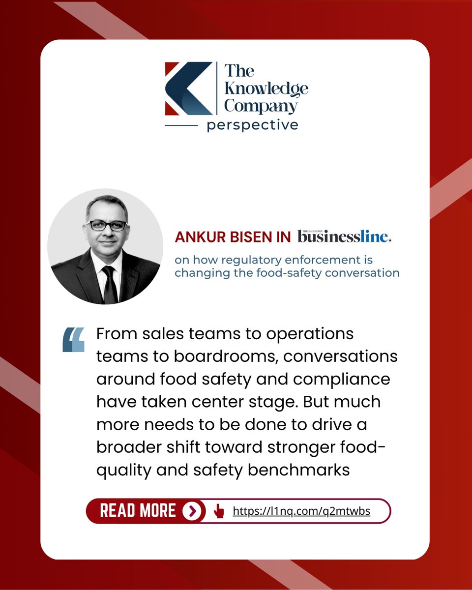 TKC_India's tweet photo. Food safety has moved from the backroom to the boardroom.

@TKC_India's @AnkurBisen1 explains why stronger standards are still needed across the food value chain in @meenaambwani’s article for @businessline.

Read the article: https://t.co/VsaBzyb83y

#TKCInNews #FoodSafety https://t.co/2k2RcwqwxV