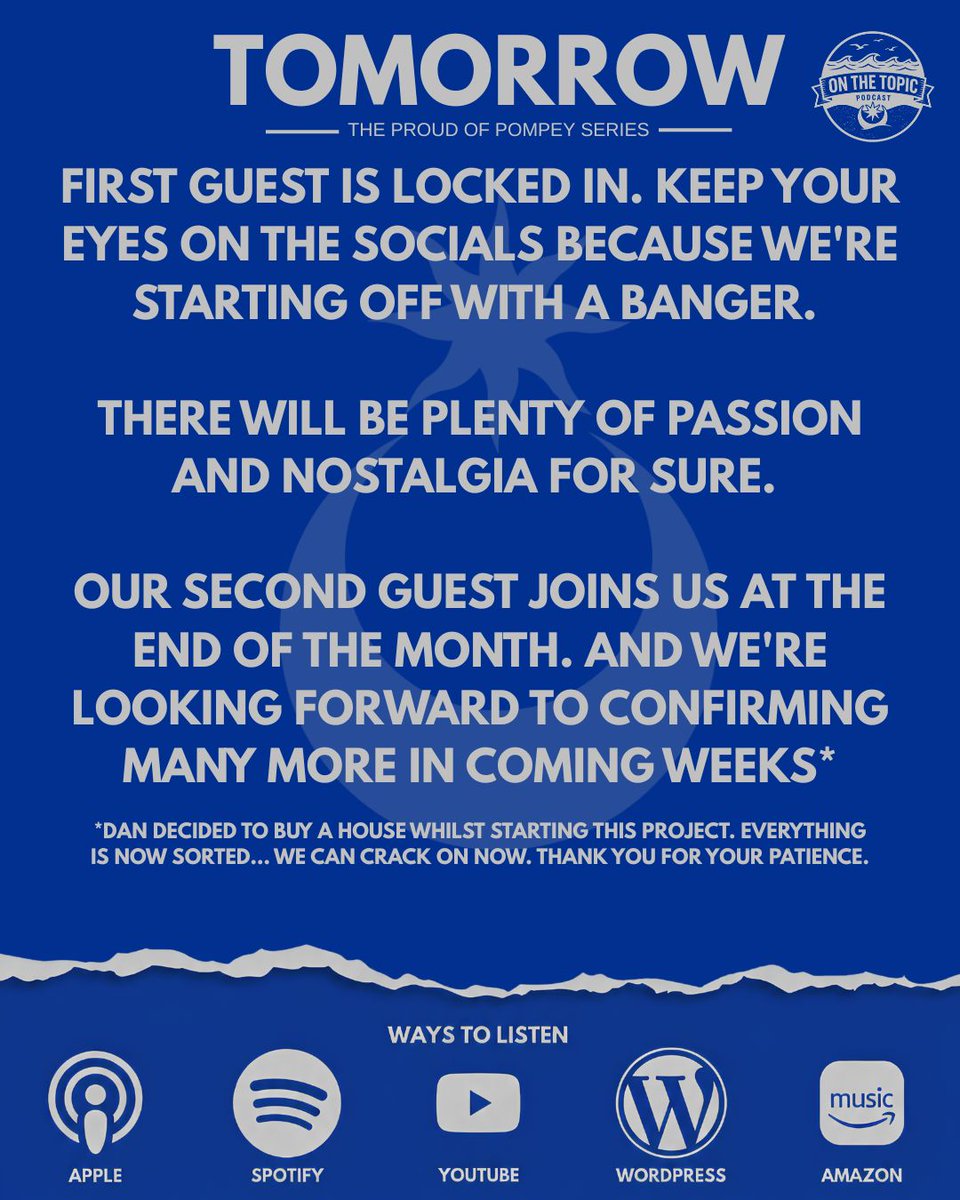OnTheTopicPod's tweet photo. Absolutely buzzing. We also have a returning guest in November. Can't wait to put the spotlight on them and our city. 

#Pompey #ProudOfPompey #Southsea #Portsmouth #Podcast https://t.co/5W9ZjgNupJ