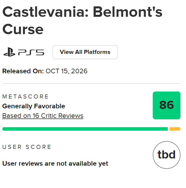 PlayVerso's tweet photo. Castlevania: Belmont's Curse recibe sus primeras críticas en PS5.
#Metacritic https://t.co/0vjqrh0oGD