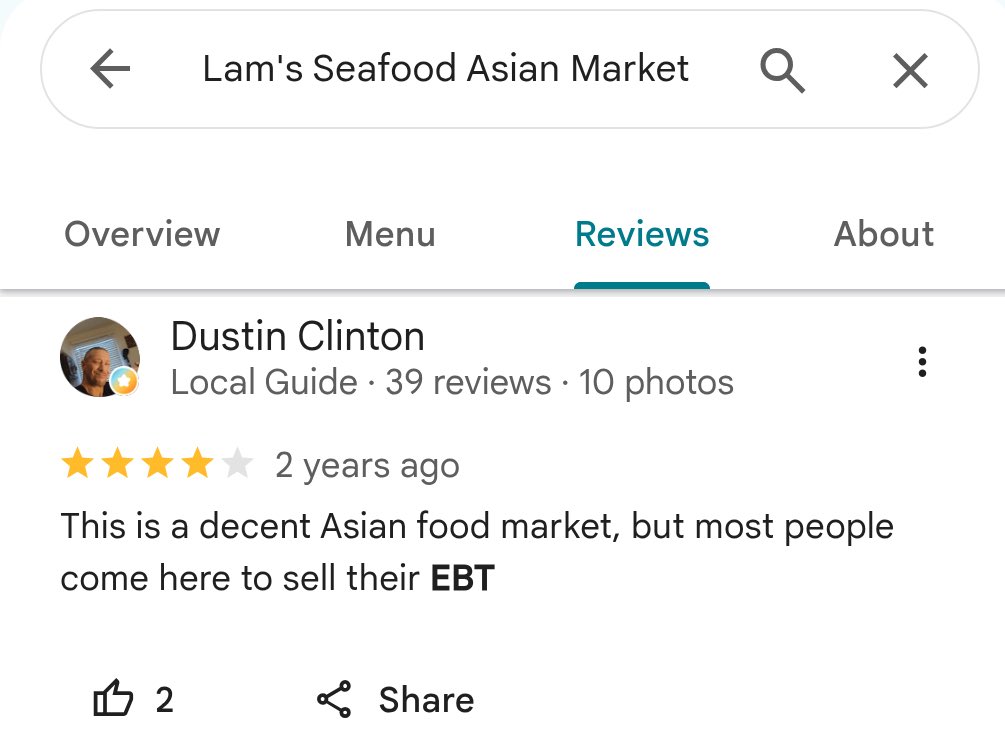 nickshirleyy's tweet photo. @KING5Seattle This is Lam’s reputation dating back 4 yrs. Food stamp fraud has been happening here for years. 

Why don’t you guys talk about the lady who admitted to the fraud and the hundreds of people who die on fentanyl after selling their EBT cards to buy their drugs? https://t.co/5bMj2E0InO