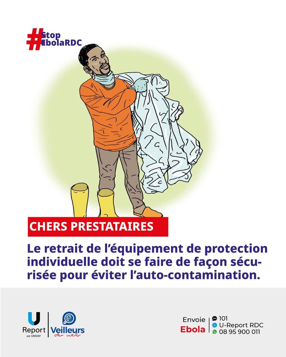 MutomboNor2479's tweet photo. 🛡️ Prestataires de santé, le retrait de l’EPI est aussi important que son port !

Retirez-le étape par étape pour éviter l’autocontamination. Votre sécurité compte aussi ! 🙏🏾

#StopEbolaRDC
#VeilleursduwebRDC5 
@UNICEFDRC @Insprdc @MinSanteRDC https://t.co/HQ41y5QBqO